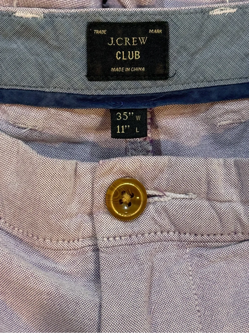 MENS JCREW CLUB SHORTS FLAT FRONT IN  SIZE 35” WAIST 11” LENGTH IN PURPLE